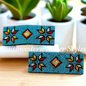 NEW Native American Navajo Style Seed Bead Hair Barrette Clip Sun Star Pattern